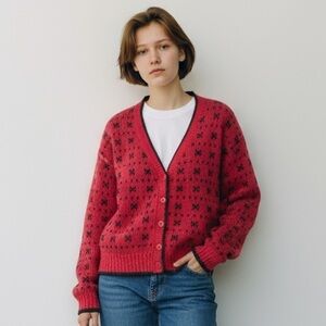 Vintage 80’s Paris Sports Club Chunky Knit Pink Oversized Cardigan​